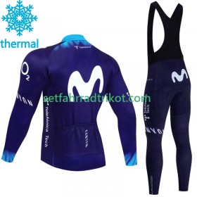 Movistar Radbekleidung Radtrikot Langarm + Lang Trägerhose Winter Thermal Fleece 2023
